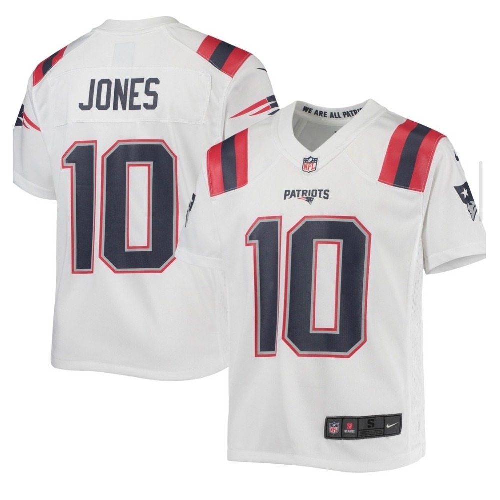 Nike Mac Jones New England Patriots White Game Jersey Kids Size Medium 10-12 NWT